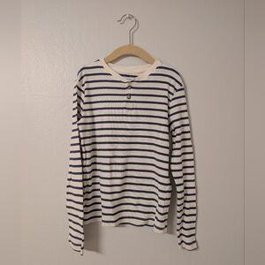 H&M Kids Navy and White Striped Henley Top